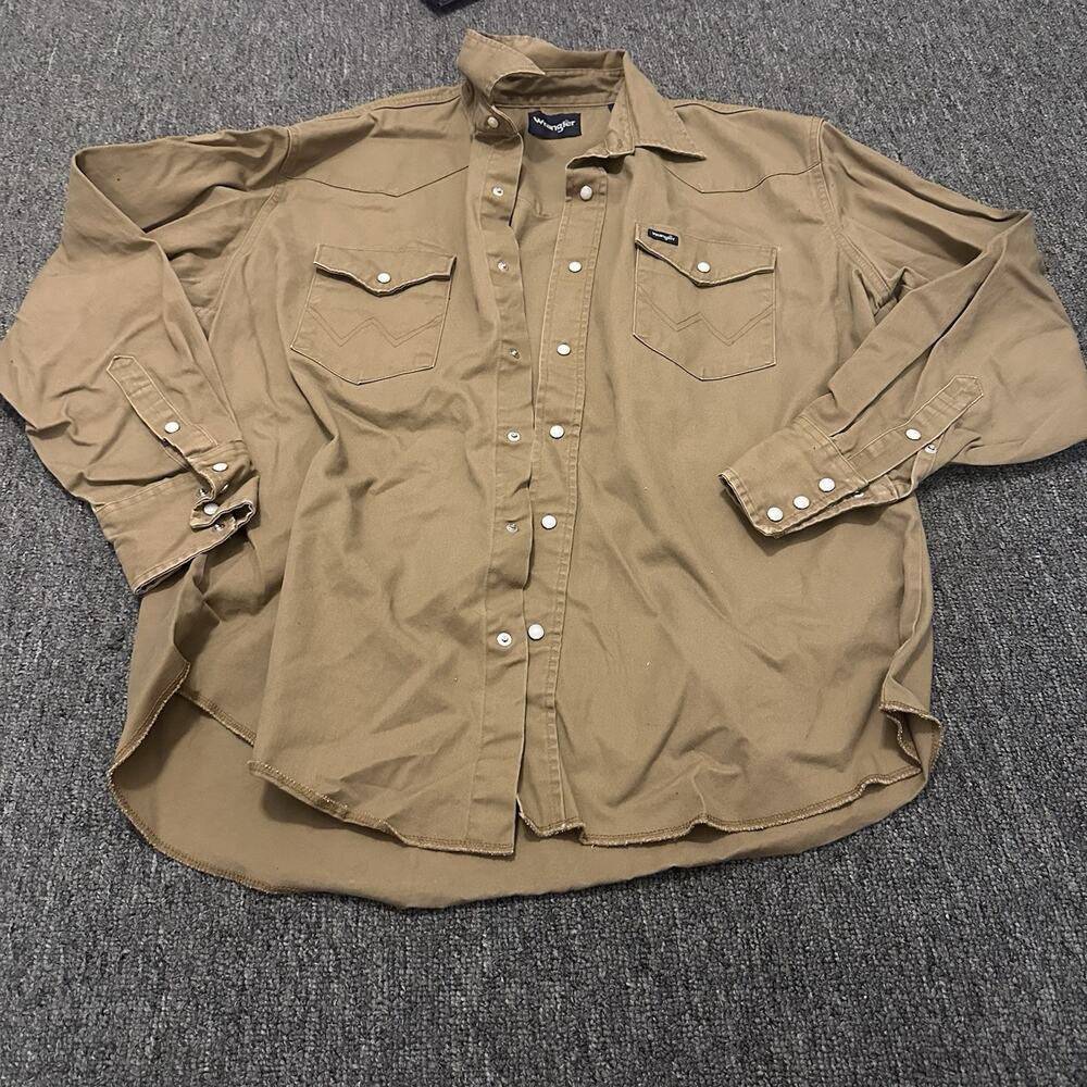 Wrangler Shirt Mens Western Brown Snap Front Pockets Long Sleeve Vintage Size XL